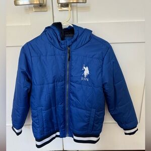US Polo Assn Hooded Puffer Jacket Blue Zip Big Boys L Size 14-16